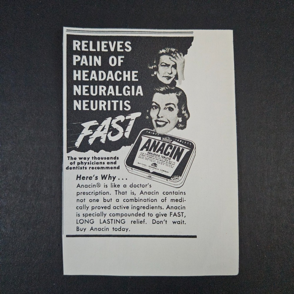 1953 Anacin Headache Neuralgia Neuritis Pain Relief Vintage Print Ad Medicine‎